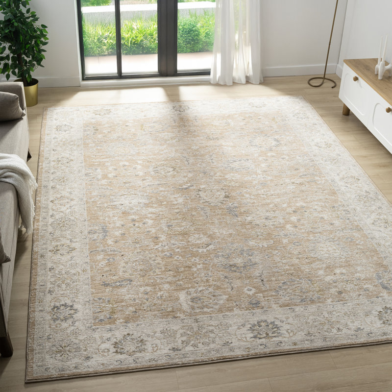 Beatrice Traditional Bordered Floral Filigree Performance Woven Indoor Area Rug, 10' x 14'
