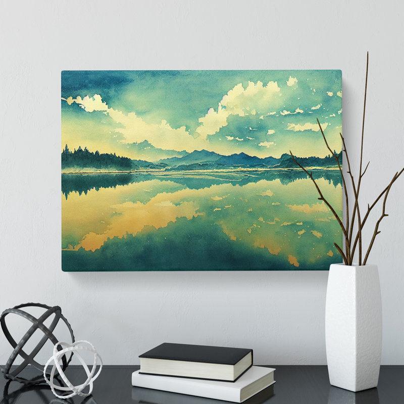 Watercolour Lake View - Wrapped Canvas Painting, 35cm H x 50cm W x 3cm D