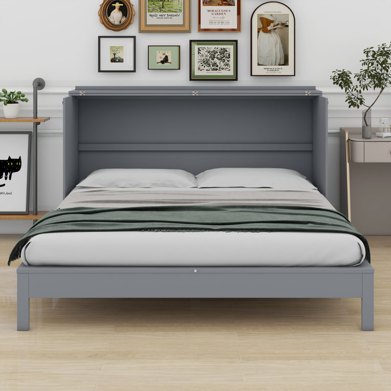 Lit escamotable avec grands tiroirs Murphy, gris, Grand lit