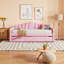Lit de jour simple rembourré avec couchette coulissante, canapé-lit en velours, ports de chargement USB, velours rose (aucun sommier nécessaire)