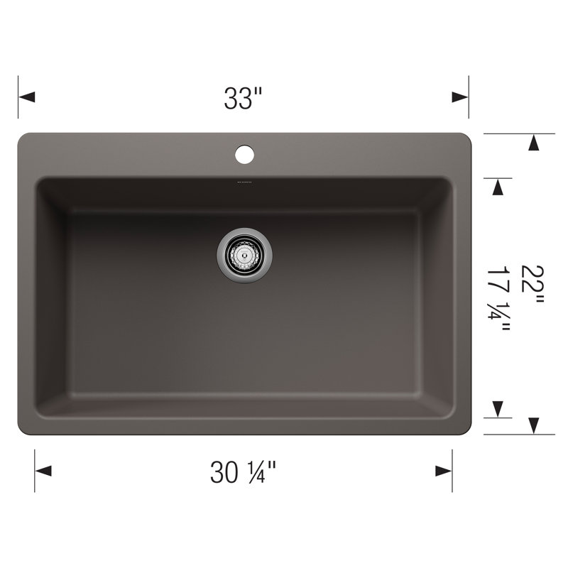Liven SILGRANIT 33" Super Single Dual Mount Kitchen Sink, Volcano Gray