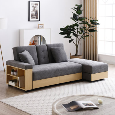 With Storage , Drop - Down Table And Coffee For Office Or Guest Room Grey, Soft Linen Fabric, Foam Filler, Wooden Frame Convertible Box In Armrest, 2 Cup Holders Apartment Decoration Upholstery,