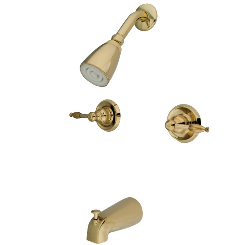 Kingston Brass Knight Double-Handle Tub and Shower Faucet, Polished Brass