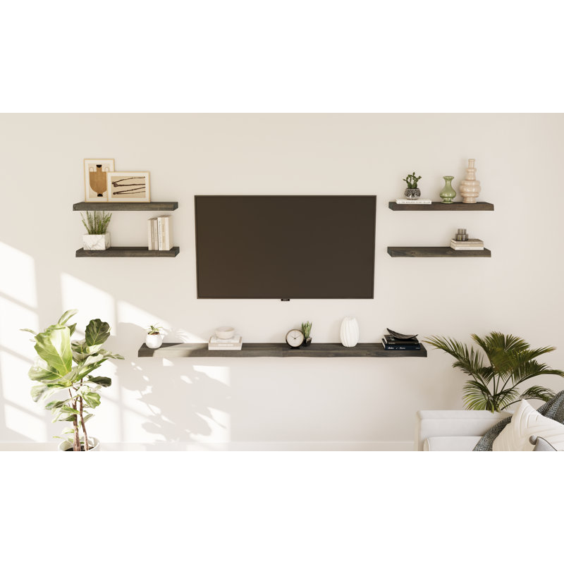 Ensemble de tablettes flottantes en bois massif 2 pièces Acacia, H 1,5 po x l 36 po x P 7,5 po, Moka