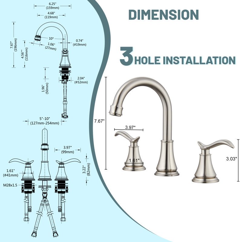 8-inch Widespread Faucet 2-handle Bathroom Faucet with Drain, Brushed Nickel