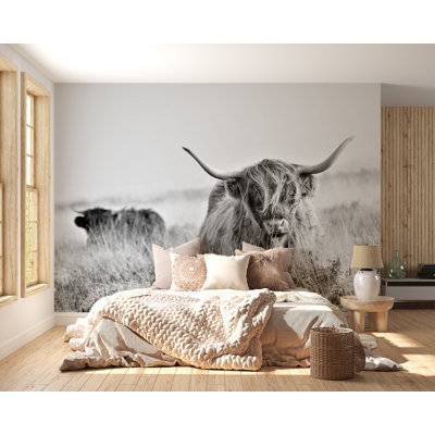 Peel & Stick Animal Wall Mural - Highland Cow - Removable Wall Decals