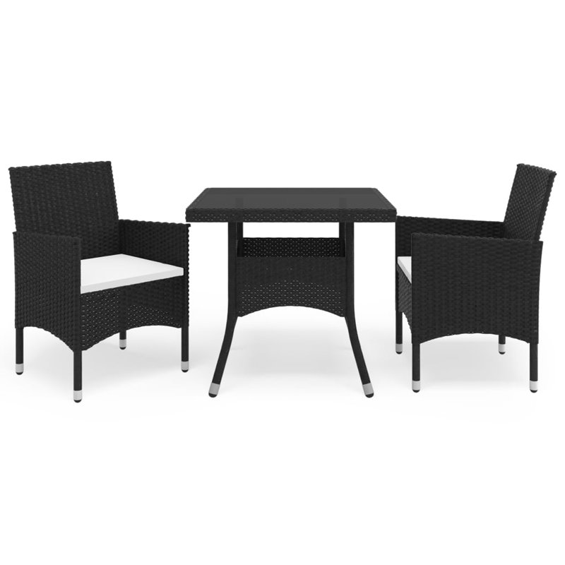 Square 2 - Person Bistro Set with Cushions, Black, 2