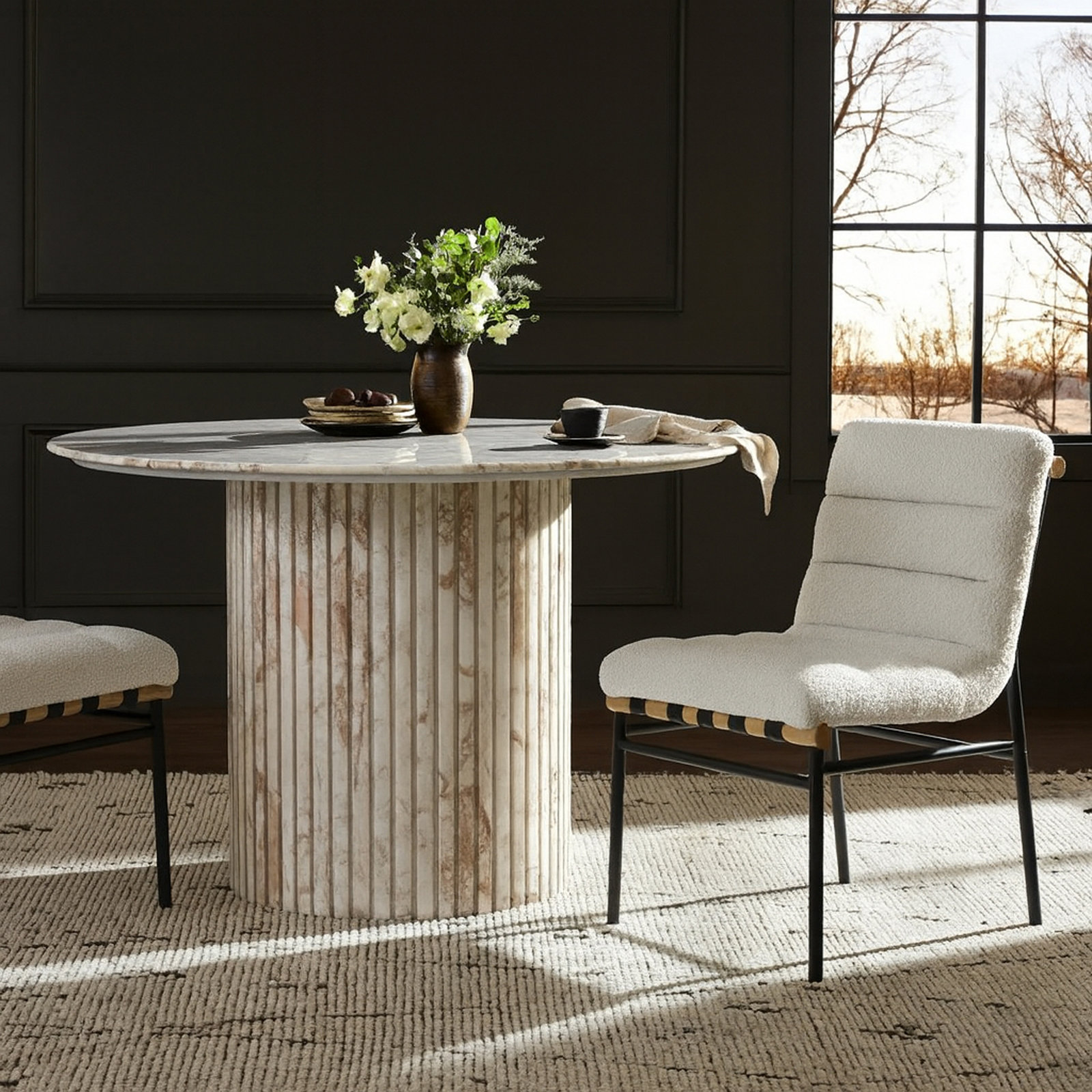 Vincentas Dining Chair, Cream Boucle Fabric