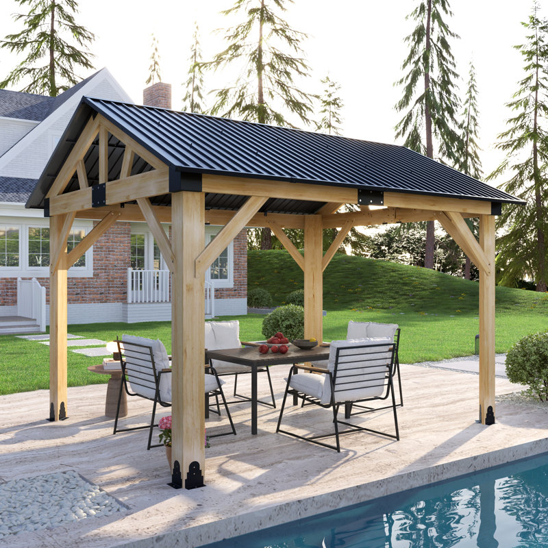 Pavillon de jardin extérieur en bois robuste avec pavillon en acier galvanisé, l 12 pi x P 10 pi