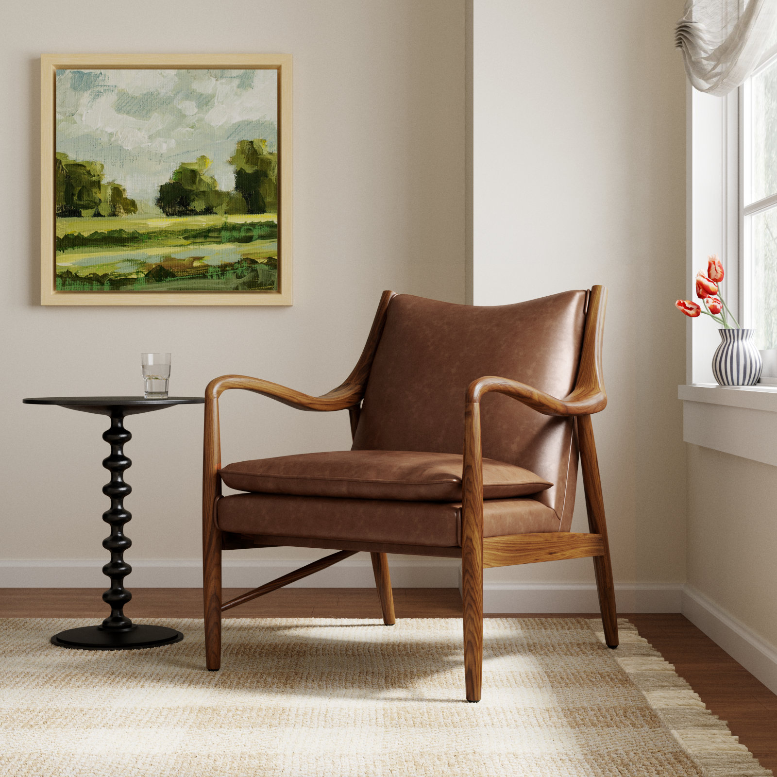 Kiannah Genuine Leather Armchair, Brown Genuine Leather