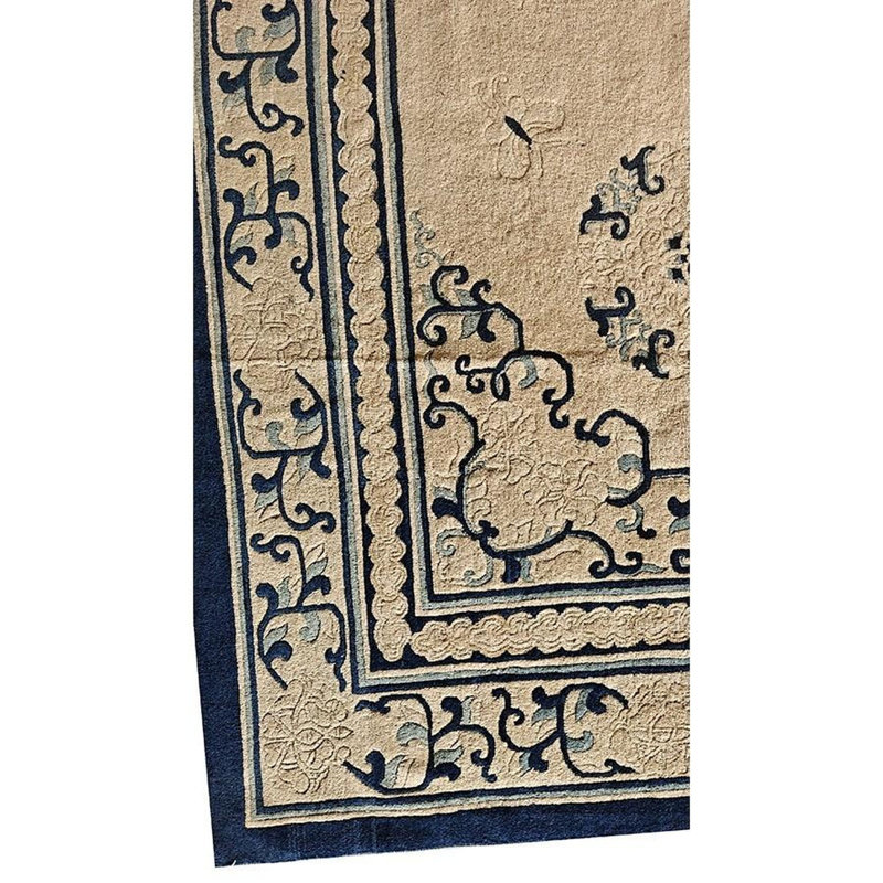 1920s Beige Ground Medallion Traditional Motif Antique Chinese Peking Wool Rug 6'0" x 9'0"