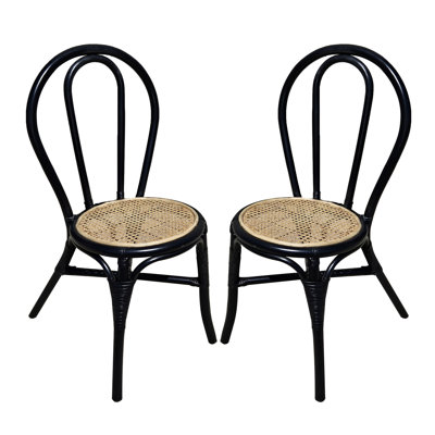 Set Of 2, 15.5X20.5X35.5" Black Rattan Dining Chair
