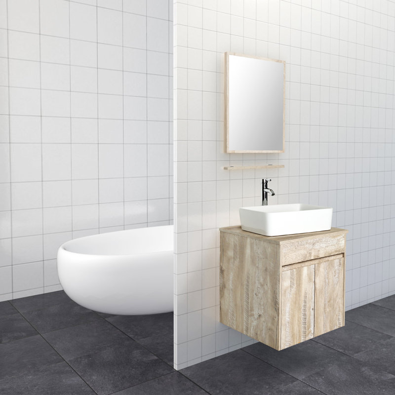 Ensemble de meuble-lavabo mural simple 24 po avec miroir Leopoldo, Bois naturel