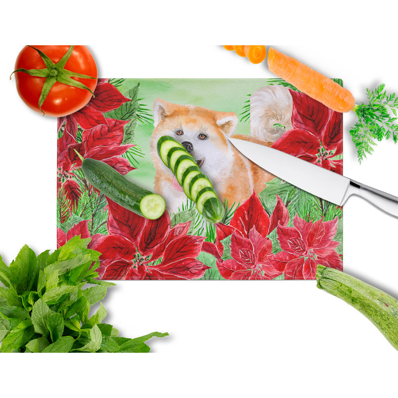 Caroline's Treasures Tempered Glass Poinsettias Cutting Board, Akita