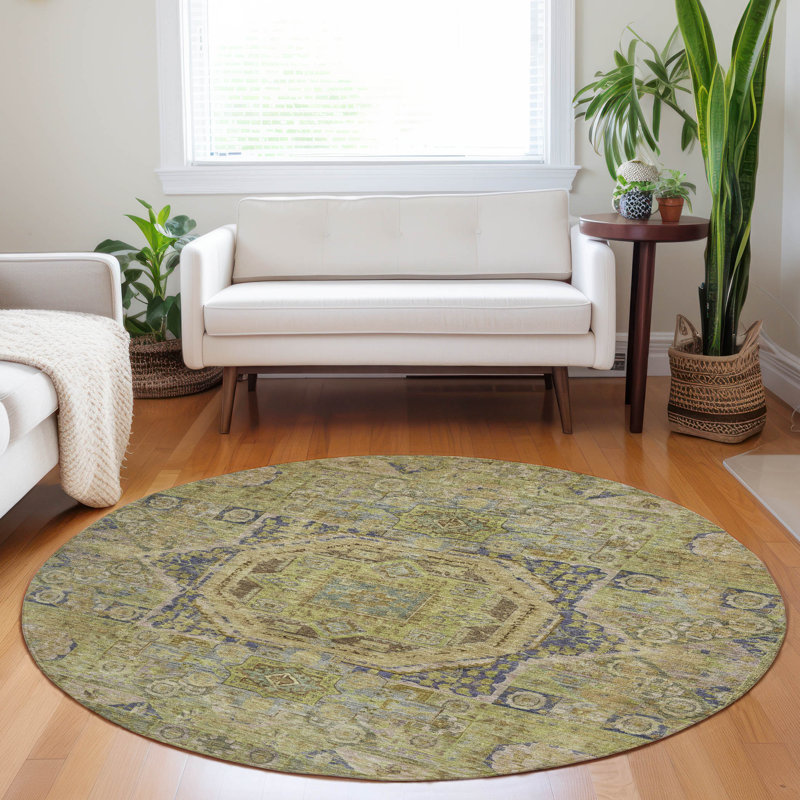 Tapis intérieur / extérieur Xhevrie lavable à la machine, Rond 8 pi