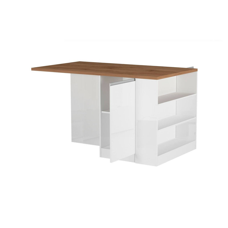 Naadirah Wood Kitchen Island, Glossy White/Oak