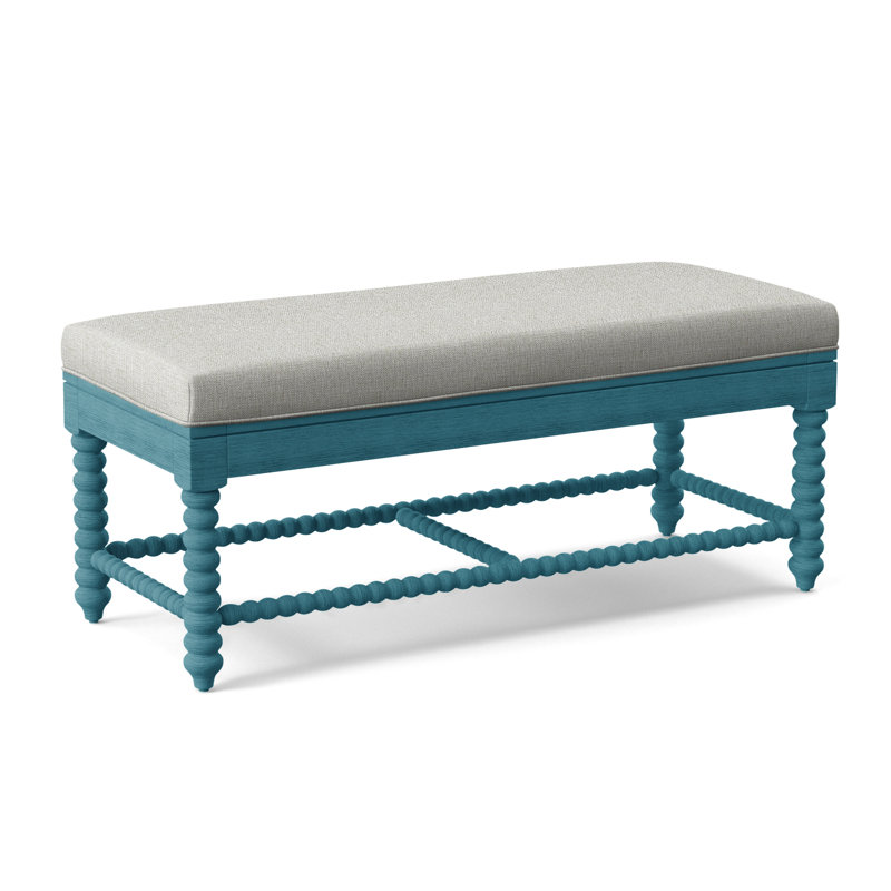 Lind Island Upholstered Bench, Sunbrella Green Stripe; 6204-43, Mineral