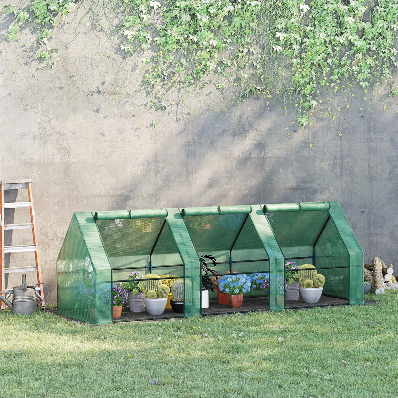 9' X 3' X 3' Portable Mini Greenhouse Outdoor Garden With Large Zipper Doors And Water  UV PE Cover, 3' H x 8.9' W x 3' D