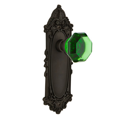 Emerald Crystal Waldorf Interior Mortise Door Knob with Victorian Long Plate