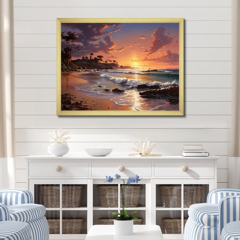 «Beach Sunset Beach III», reproduction sur toile encadrée, H 24 po x l 32 po x P 1 po, Encadrement doré