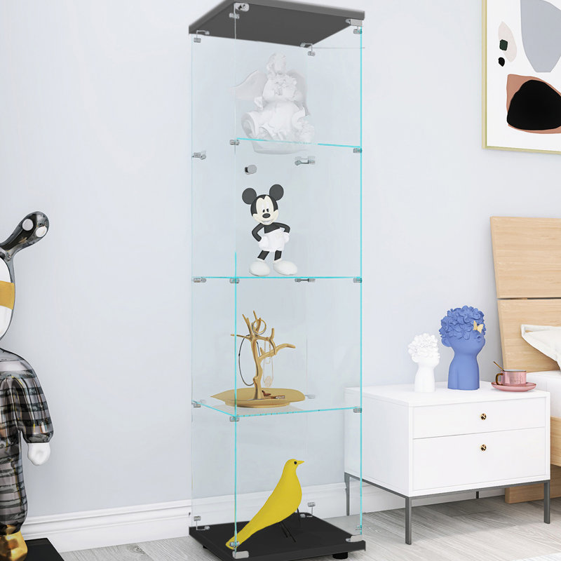 Armoire en verre noir avec 4 tablettes et une porte