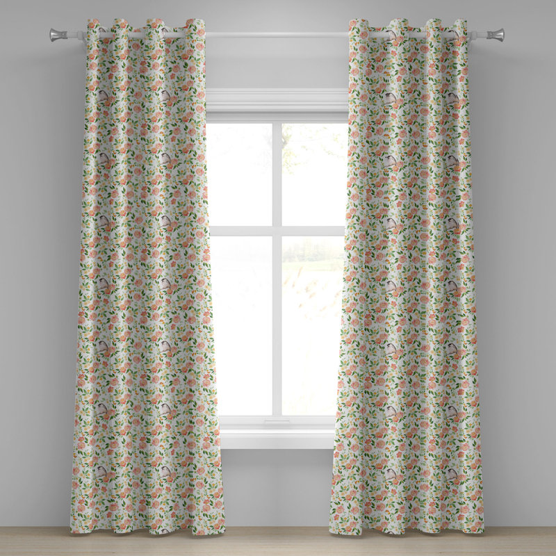 Rideau à œillets à motif floral 2 panneaux Dakota Fields, 50 po x 120 po, vert corail et blanc, L 50 po x L 108 po