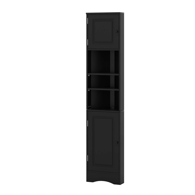 Grande armoire d'angle pour salle de bain avec portes et tablettes réglables, Noir