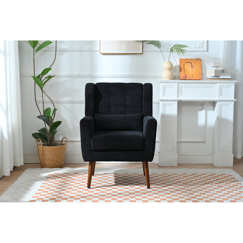 Fauteuil d'appoint confortable en chenille avec pieds en bois - Méridienne moderne pour le salon, la chambre à coucher et le bureau