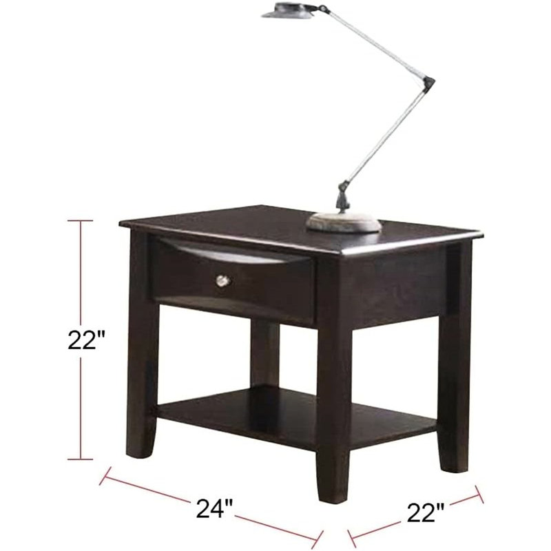 Modern Style End Table With Brown Finish And Drawer/shelf Pair Rectangular In Brown, Drawer Shelf Function
