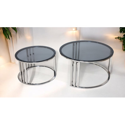 Quality And Price Modern Nest Coffee Table – 2-piece Set With Silver Legs & Tempered Glass Top Model DA4149