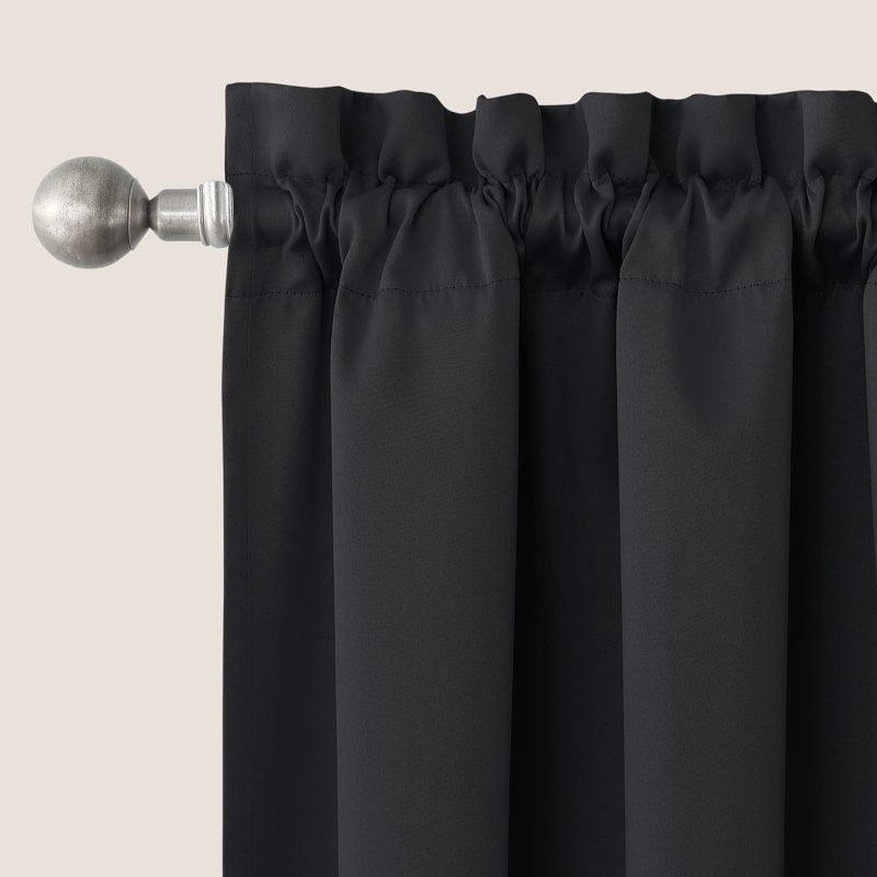 Black Thermal Insulated Rod Pocket Blackout Curtain Panel