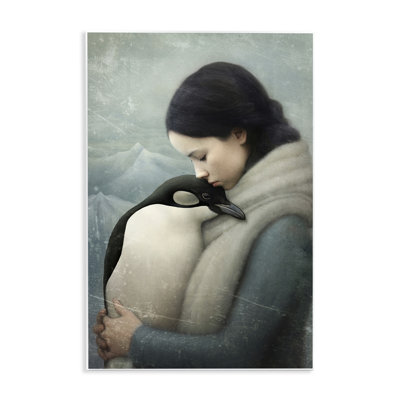 «Girl and Her Penguin», art mural sur bois par Paula Belle Flores