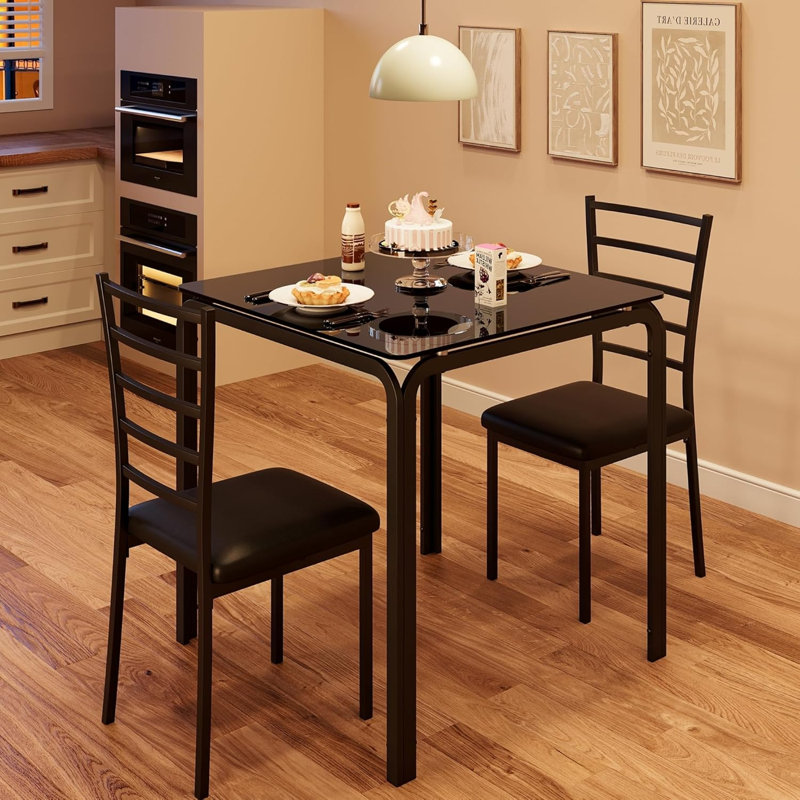 Ensemble de table de salle à manger pour 2 personnes, ensemble de table de salle à manger Ktichen avec 2 chaises pour la cuisine et la salle à manger, ensemble de salle à manger compact pour les petits espaces