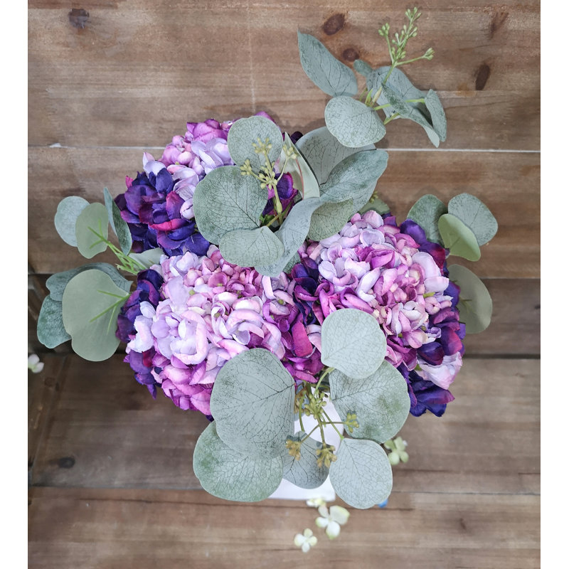 Ensemble 4 pièces de hortensia et eucalyptus, Mauve