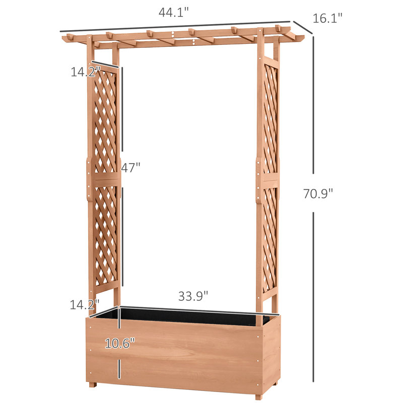 Lit de jardin surélevé de 72,3 po de hauteur avec treillis, drainage de jardinière en bois polyvalent et filtre en tissu, brun pour ornements, arche de boîte