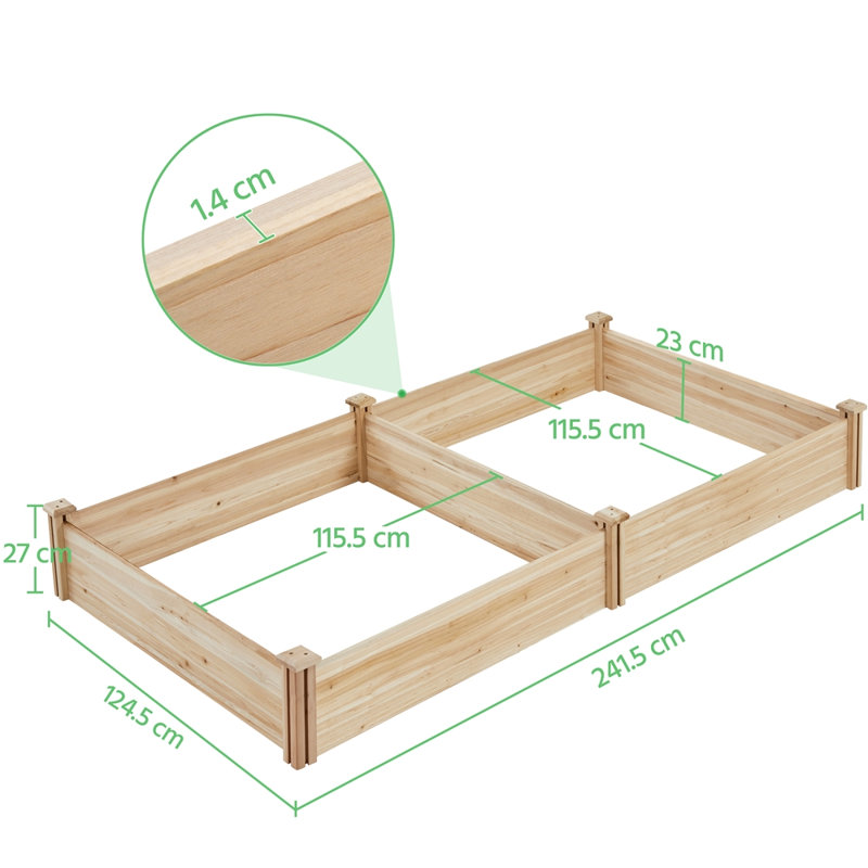 Wooden Raised Garden Bed, Wood, 27cm H x 241.5cm W x 124.5cm D