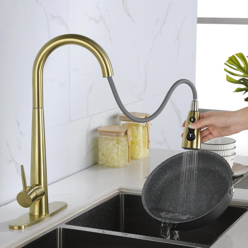 KISRAIS Pull Down Kitchen Faucet, Gold