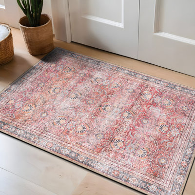 Labarbera Machine Washable Red/Gray Non-Slip Backing Area Rug