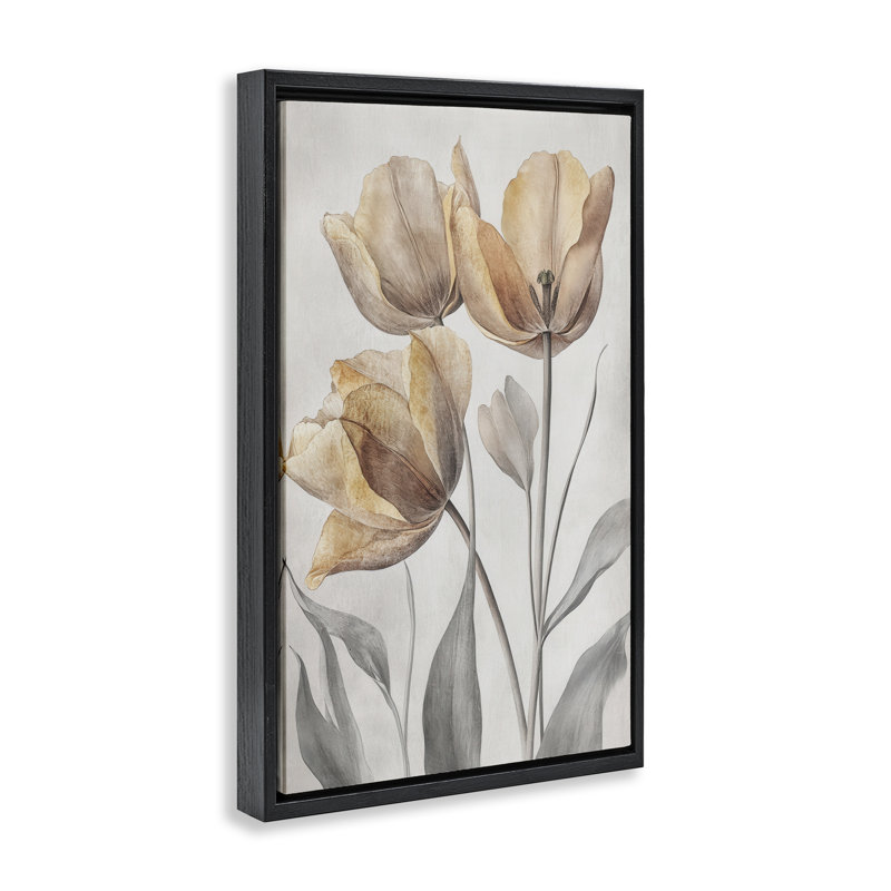 Cadre flottant Pressed Poppies Orange Florals, design par Petal Prints Design, Cadre flottant noir de jais, H 25 po x l 17 po