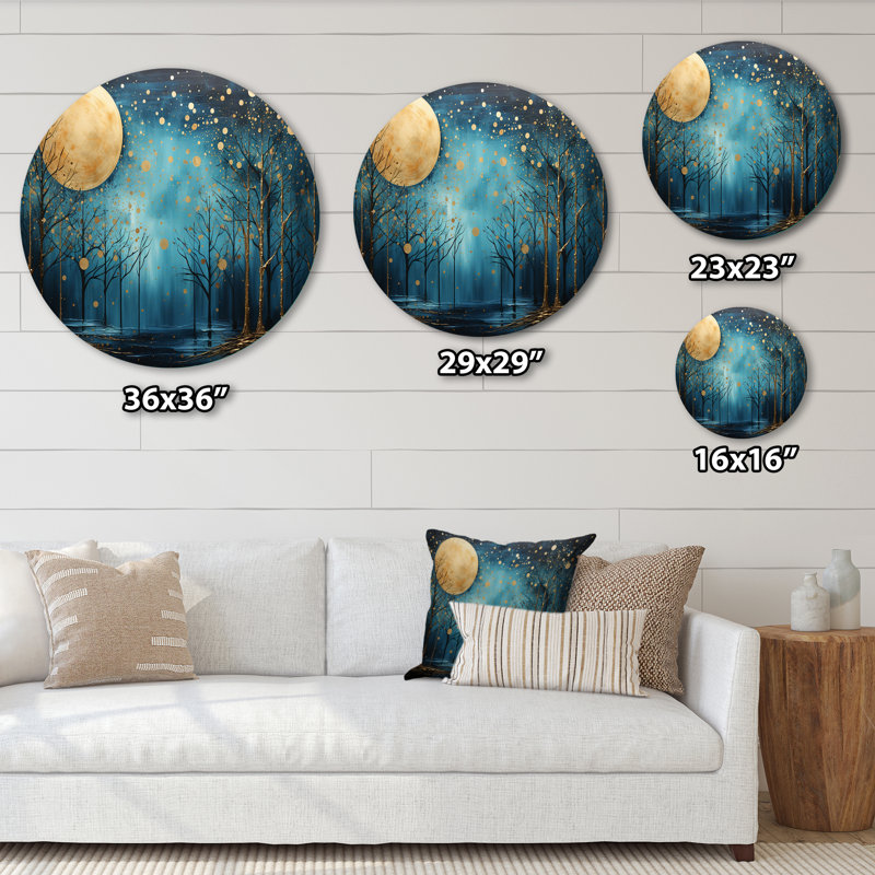 Azur, azur, forêt au clair de lune, fantaisie, art métallique rond, H 36 po x l 36 po