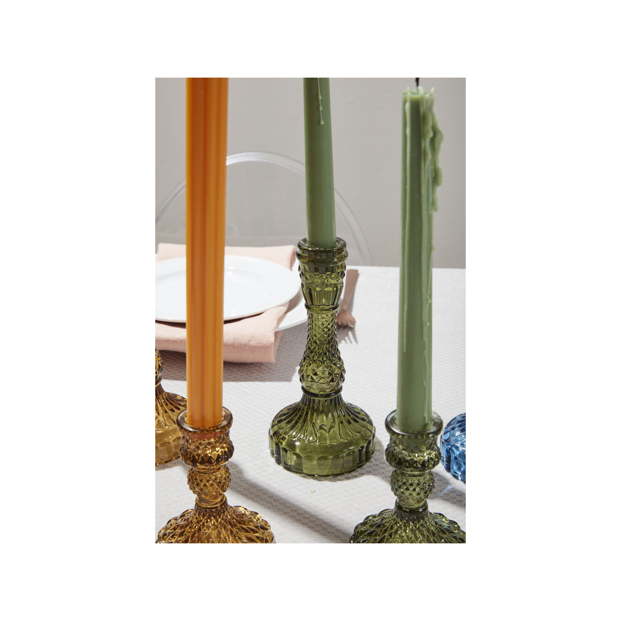 Samira Glass Tabletop Candlestick, Green
