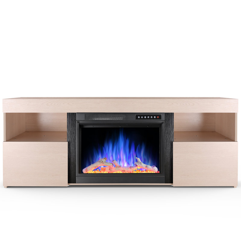 Meuble télé 60 po avec foyer électrique, télécommande et minuterie , Chêne clair