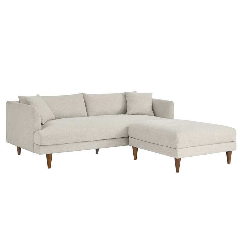 Zoya Down Filled Overstuffed Sofa And Ottoman Set In Heathered Weave Ivory, Ivory 100% Polyester