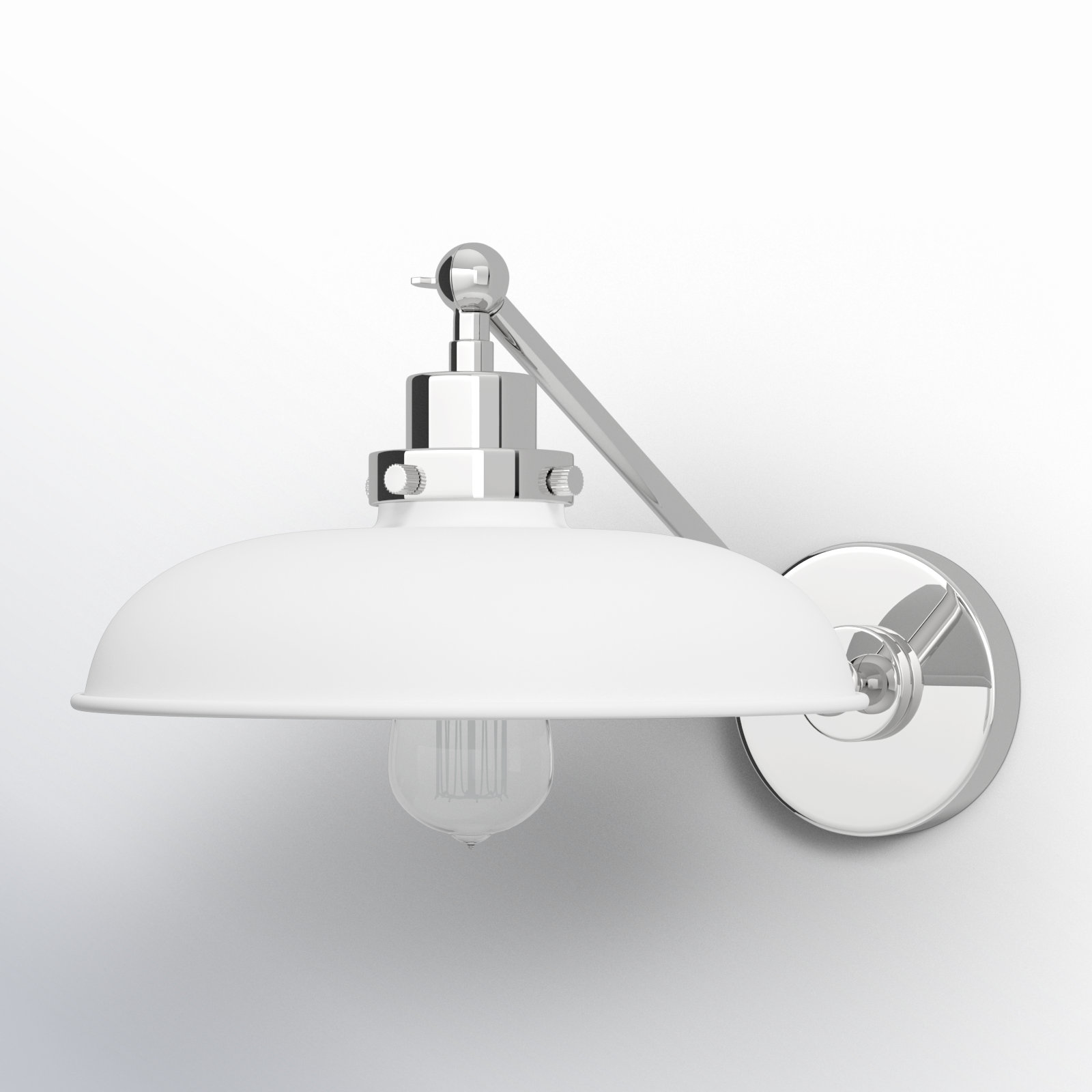 Single Light Dimmable Armed Sconce, Polished Nickel, Matte White