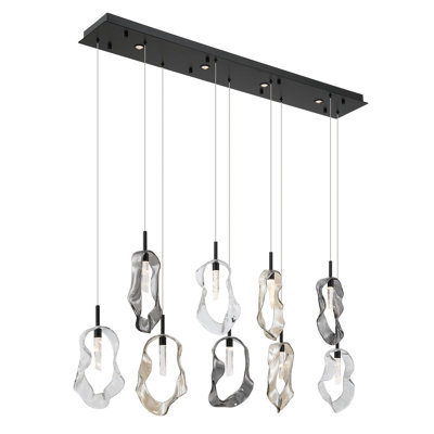 Lustre, 13 lumières, 51 po, noir mat, verre mélangé