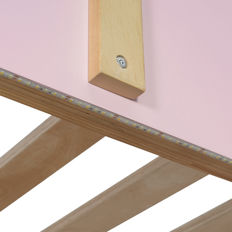 Lit superposé pour enfant avec escalier intégré, éclairage à DEL, design deux tons, contemporain, chambre d'enfant, Rose