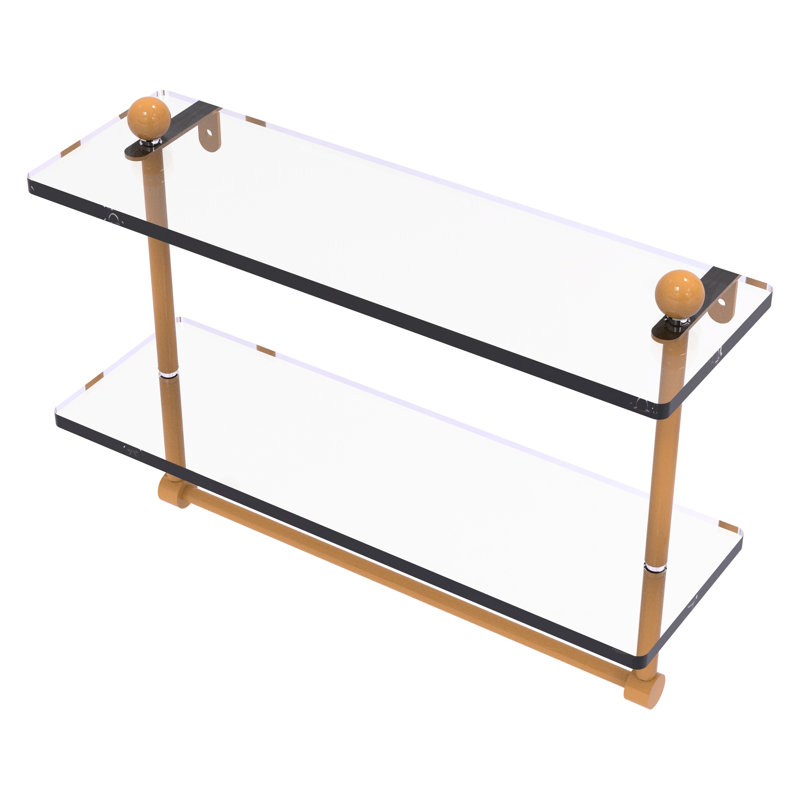 Tablette en verre à deux niveaux avec barre à serviettes intégrée, H 12 po x l 16 po x P 5 po, Jaune doré