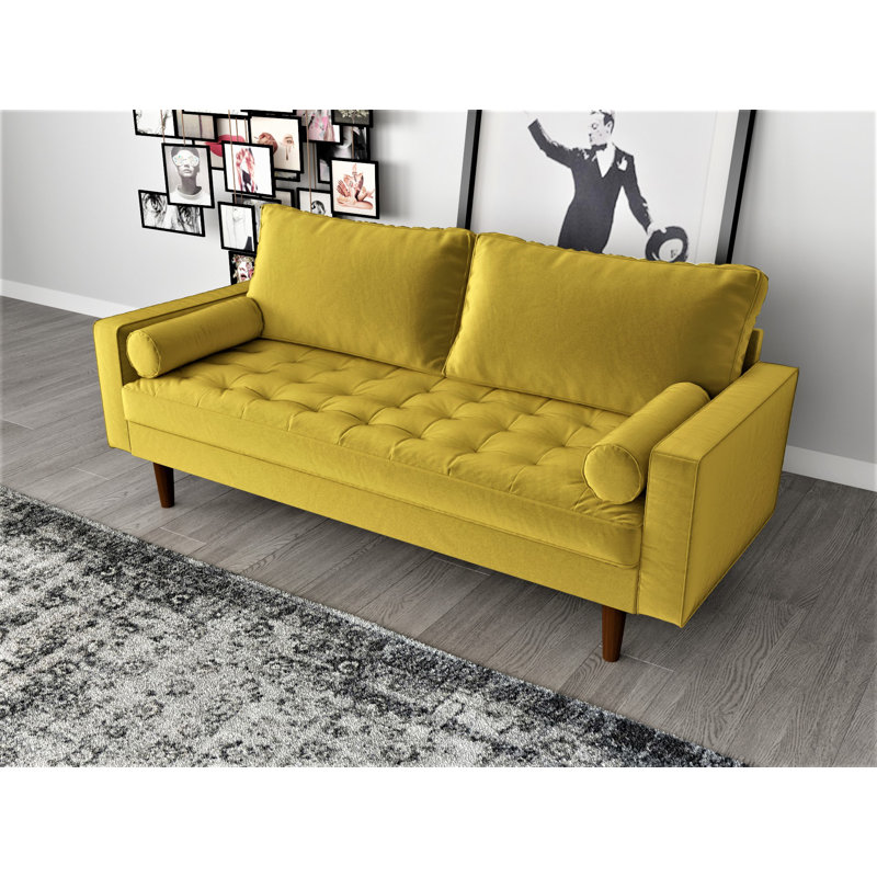 Collington 70" Square Arm Tufted Seat Sofa, Golden Rod Velvet