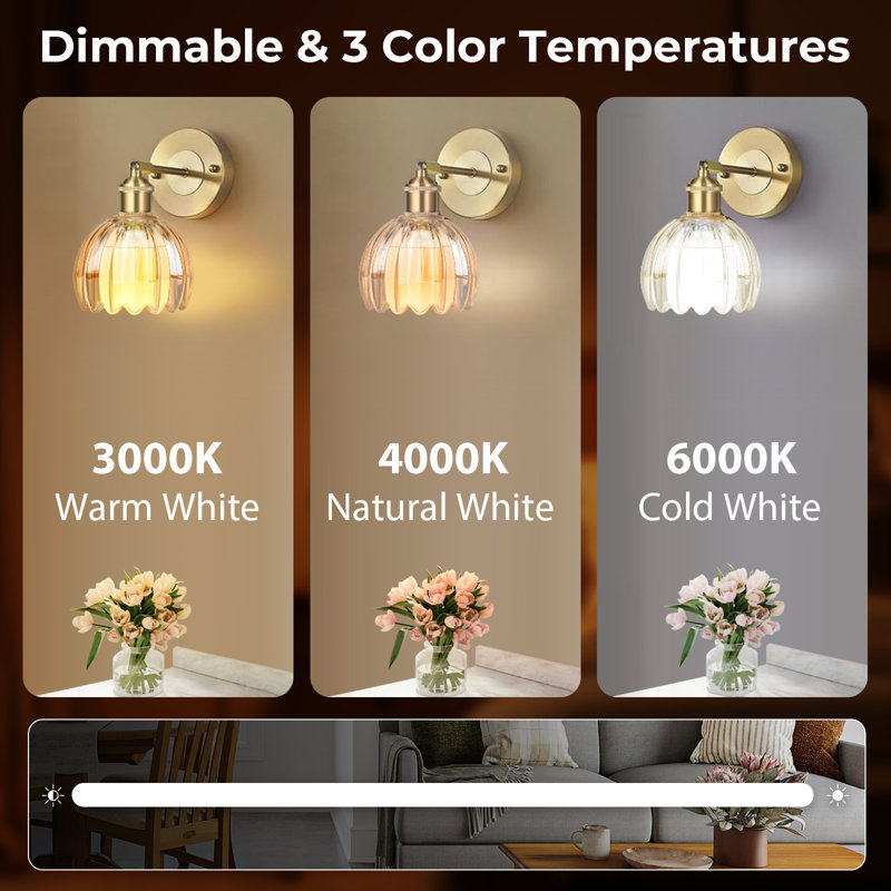 1-Light Vintage Battery Operated Wall Sconce with Amber Tulip Glass Lampshade Rechargeable Wall Light with Remote Control Dimmable Timer Wall Lamp for Bedside