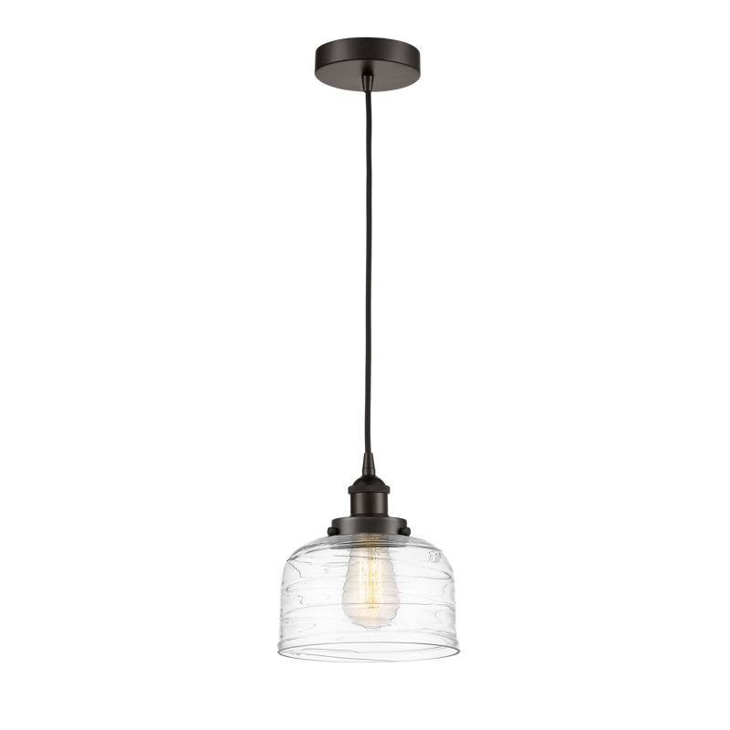 Luminaire suspendu en forme de cloche à 1 lumière Buckhall, H 9,5 po x l 8 po x P 8 po, Tourbillon déco transparent